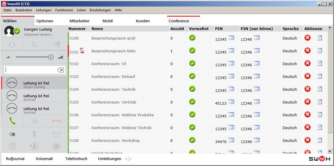 Übersicht aller Konferenzräume