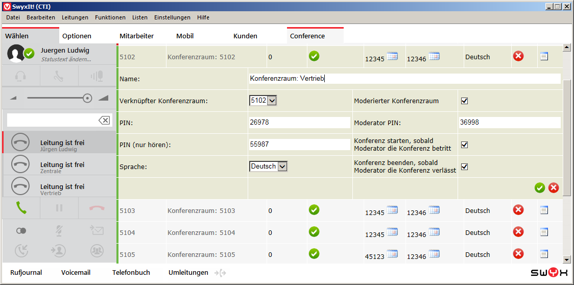 Konferenzraum bearbeiten
